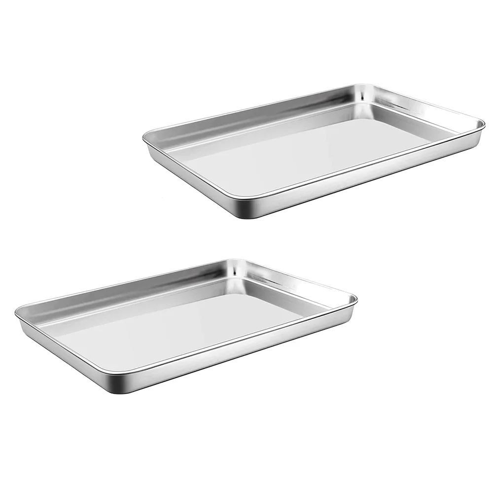 

2 PCS Baking Tray for Muffins Household Pan with Net Rack Tableware Safe Food Barbecue Plate Home Stainless Steel Grill