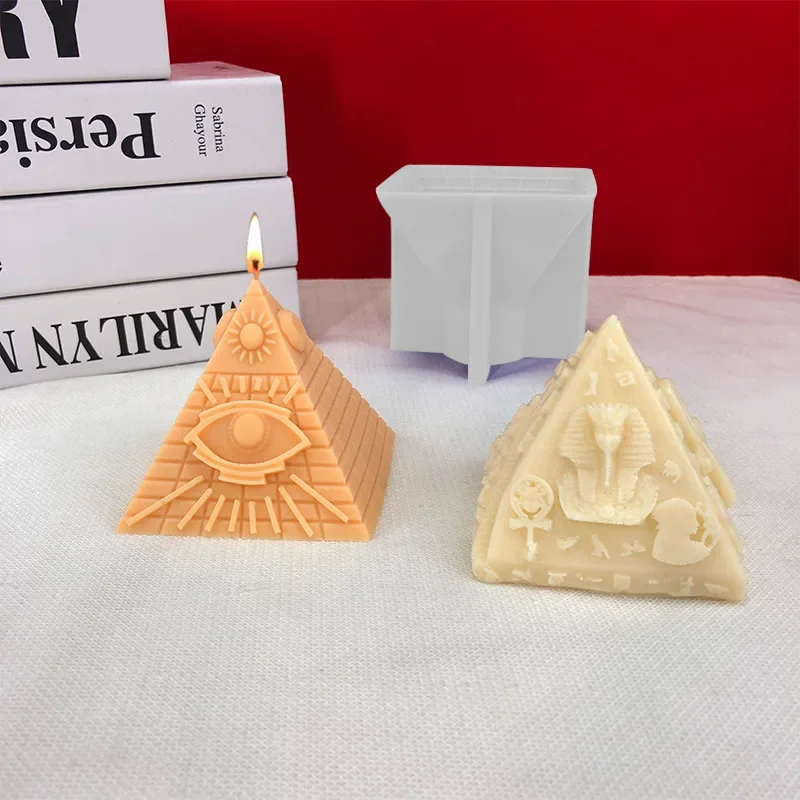 3D Egyptian Pyramid Silicone Candle Molds Handmade Pyramid Crafts Resin Gypsum Concrete Mud Mold Home Decoration Festival Gift