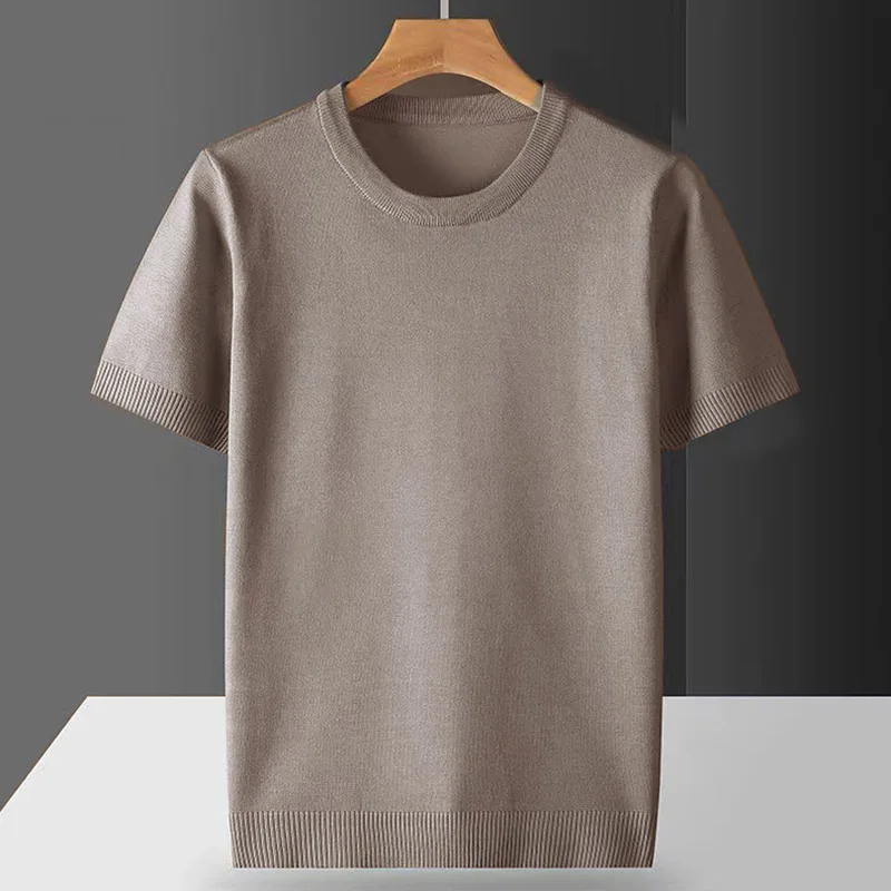 Men\'s  Superfine Merino Wool T Shirt Tops Knitted O-neck Breathable Thin Cashmer Short Sleeve Tee Solid Color Knitting  Jumpers
