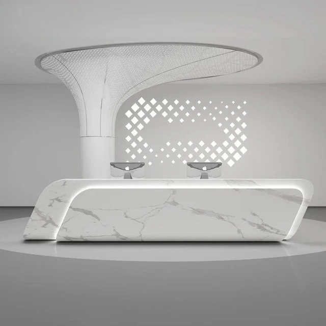 Custom Fashion Modern Wooden Reception Modern Simple Business Hotel Hospital School Stone Panel