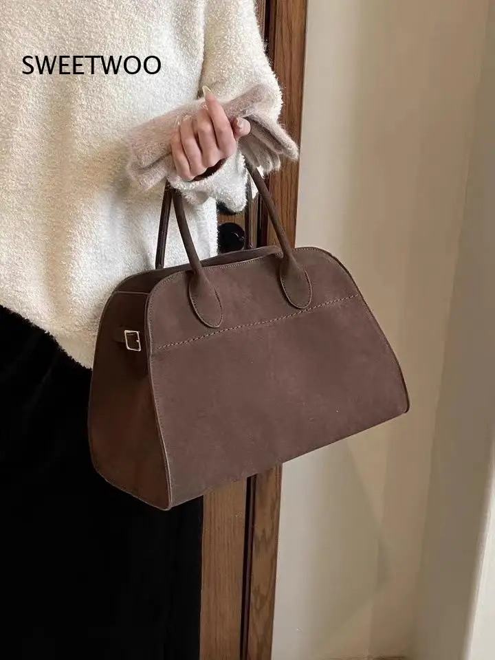 Bolso Boston Vintage de Ante con Doble Asa Superior, Correa Cruzada Desmontable y Gran Capacidad