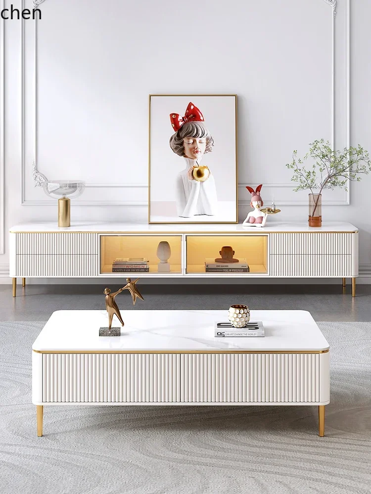 Rock Slab Coffee Table TV Cabinet Combination Modern Simple Small Apartment Living Room TV Cabinet AdvancedX28-1