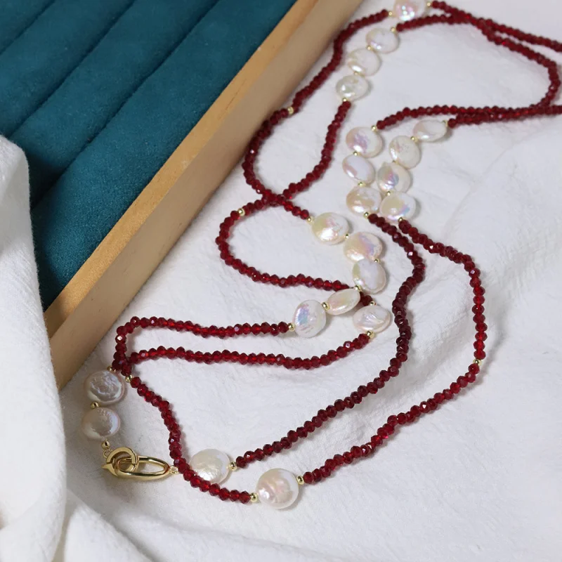 

Design Red Fashion High-End Sweater Chain Natural Freshwater Pearl Necklace