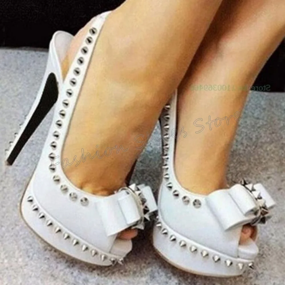 

White Rivet Decor Bow knot Decor Sandals Platform Thin High Heels High Heel Shoes for Women Heels 2024 New Zapatos Para Mujere