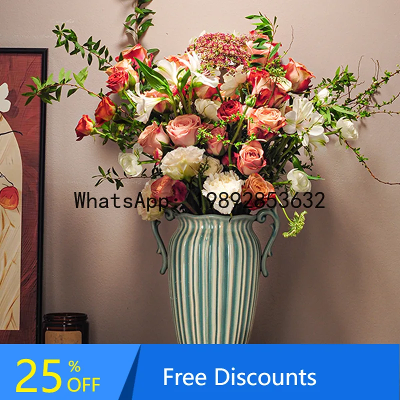 

Vintage Style Green Plant Ceramic Vase Living Room Flower Arrangement Dining Table Decoration Fashion Flower Container
