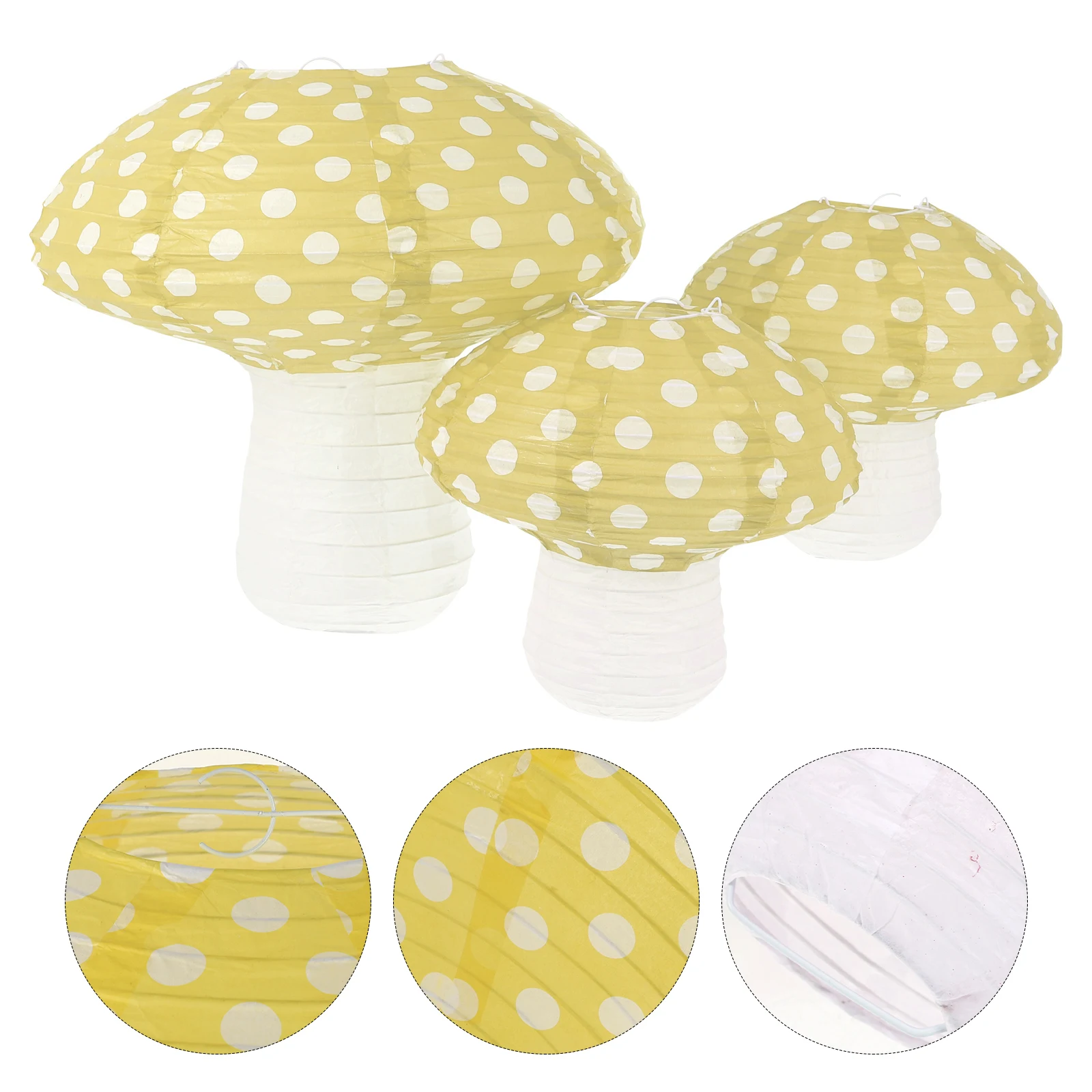 

3Pcs Mushroom Paper Lanterns Yellow 20x18cm 30x30cm Hanging Ceiling Cottage Core Festive Indoor Outdoor