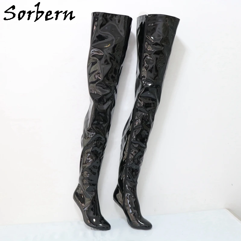 Sorbern Fetish 90cm Women Boots Heelless Long Boot No Heels 12cm Round Toe Burlesque Crotch Thigh Shoes Unisex Custom Leg Size