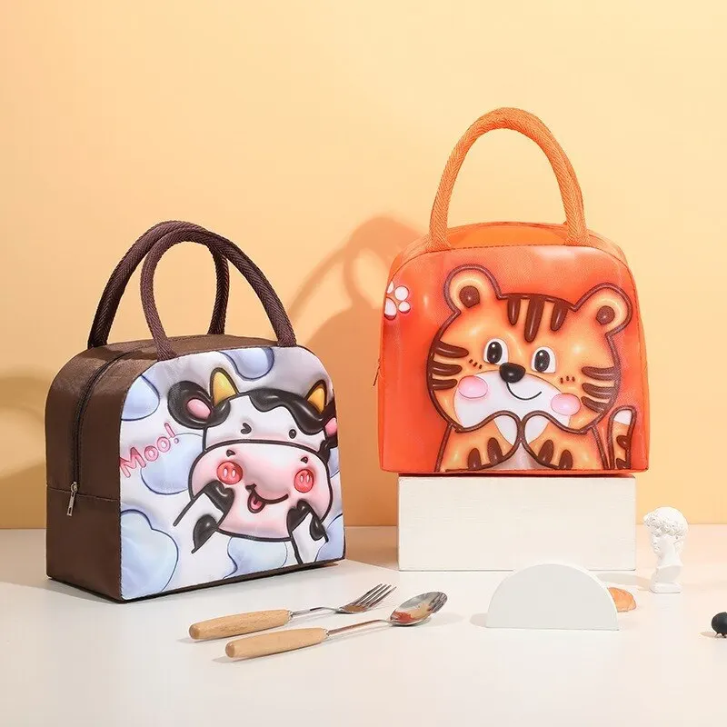 Cartoon Bento Bag 3D Three-dimensional Pattern Lunch Box Bag Large Capacity Lunch Bag with Lunch Foil Insulation