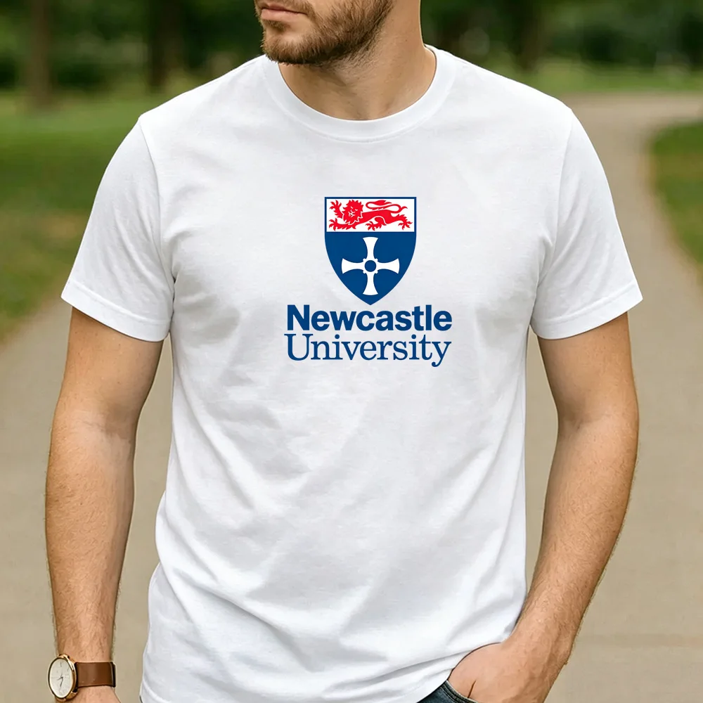 Vintage Newcastle University Lion Shield Crest Logo Cotton Graphic T Shirt Unisex Short Sleeve Alumni Holiday Gift Top