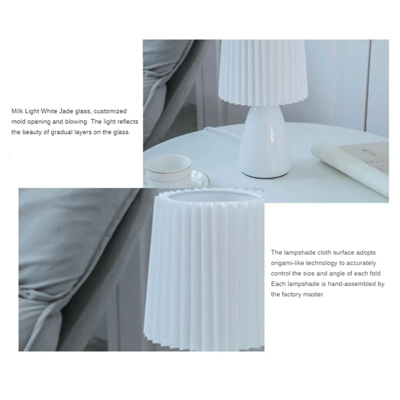 テーブルランプの横にプリーツが付いたレトロなUSBライト,寝室用の素敵なデスクランプ,無段階の調光,ベッドデコ,使いやすい,白