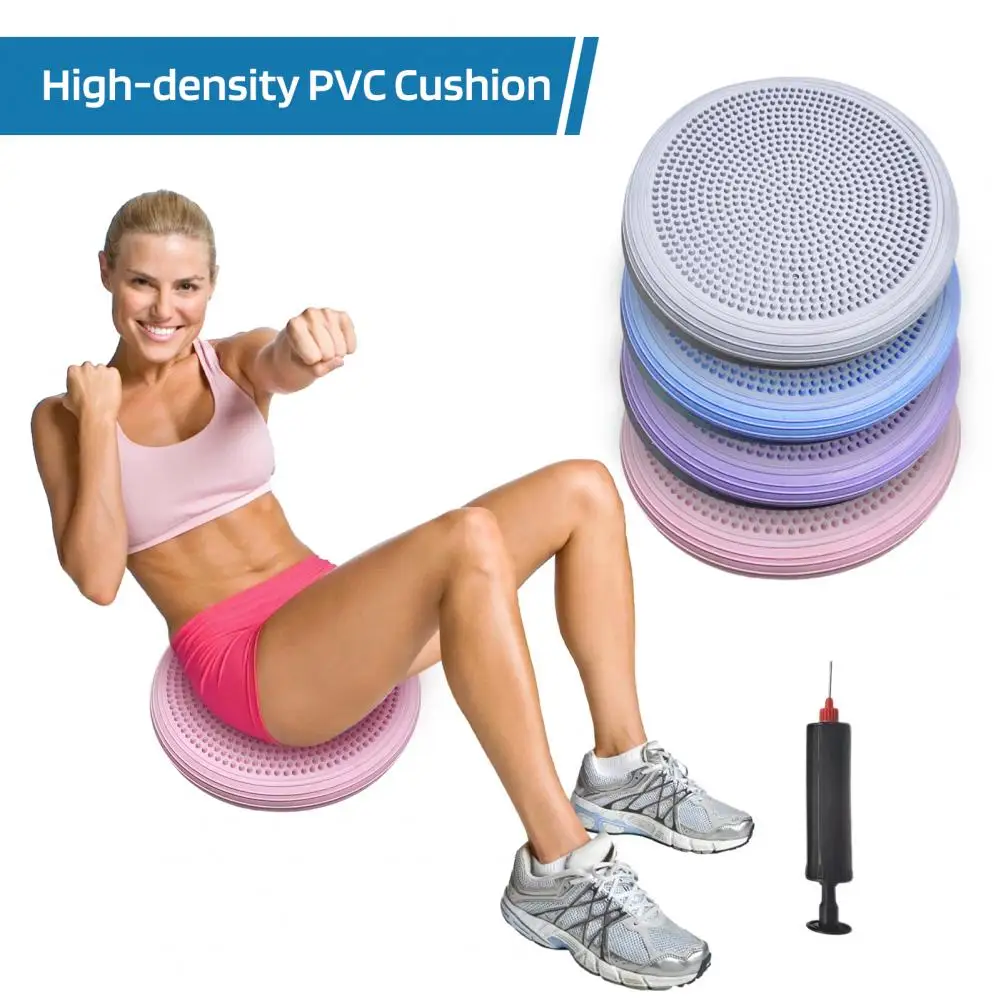 34cm PVC Yoga Balance Pad With Air Pump Wobble Balance Cushion Board Inflatable Massage Wiggle Seat Training Core Sensory Disc