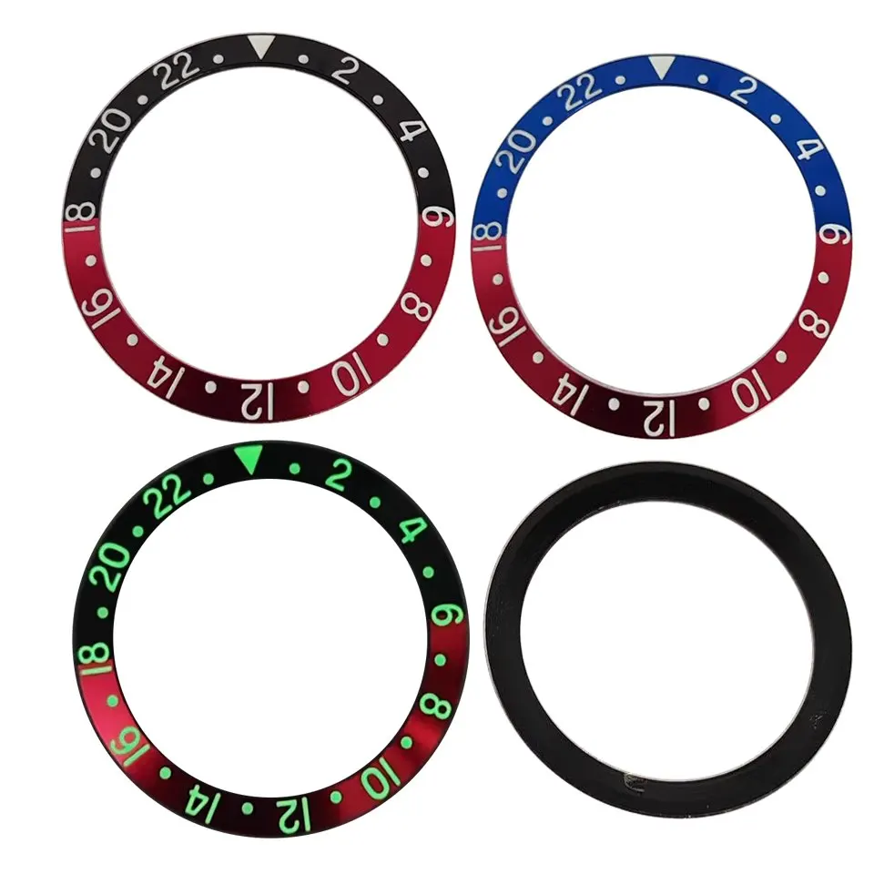 Watch Parts GMT 38mm Aluminum Blue Black Red Bezle Ring Green Luminous Slope 2-22 Digital Insert Ring Fit for GMT  Watch Case