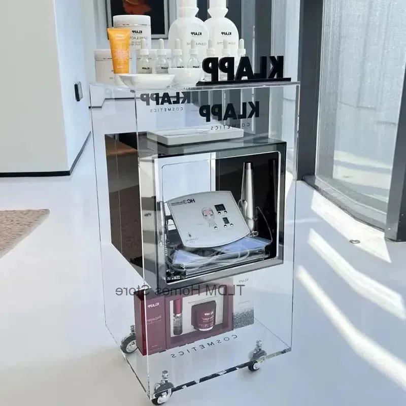 Wheels Organizer Acrylic Trolley Beauty Floor Salon Tool Trolley Storage Rack Multi-Layer Auxiliary Cart Cosmetics Shelf