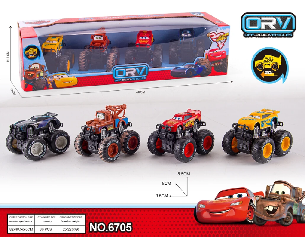 4pcs Disney Pixar Dual Inertia Off-Road Vehicle Cars Pullback Lightning Mcqueen Cars Mater Alloy/Plastic Car Model Set Kids Gift