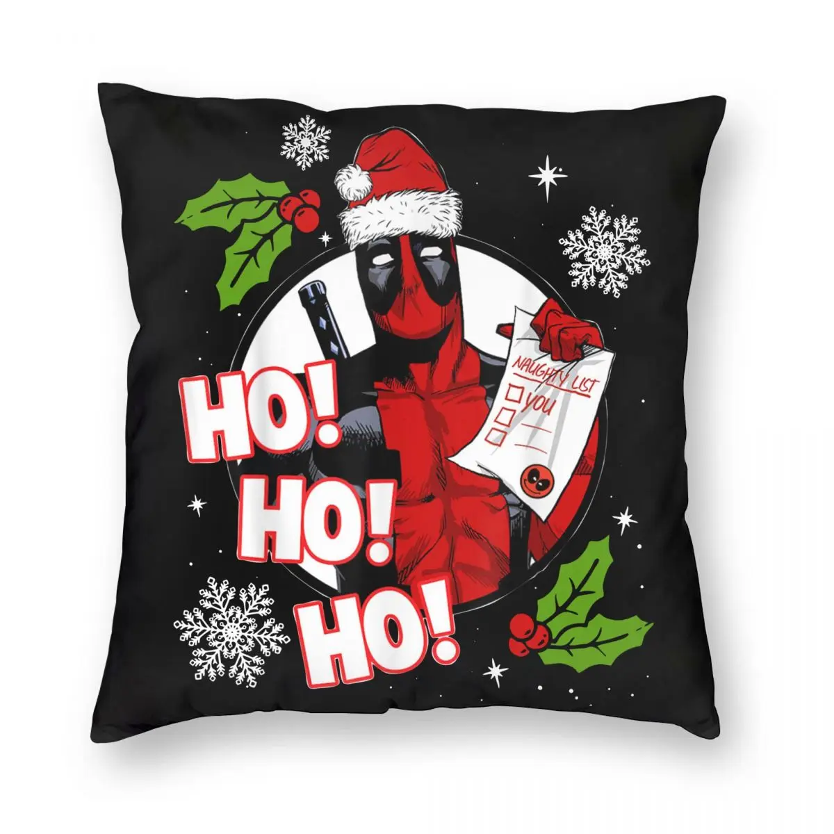 

Deadpool Santa Naughty List Christmas Ho Ho Ho Pillowcase Printing Cushion Cover Decorative Throw Pillow Case Cover Home 18''