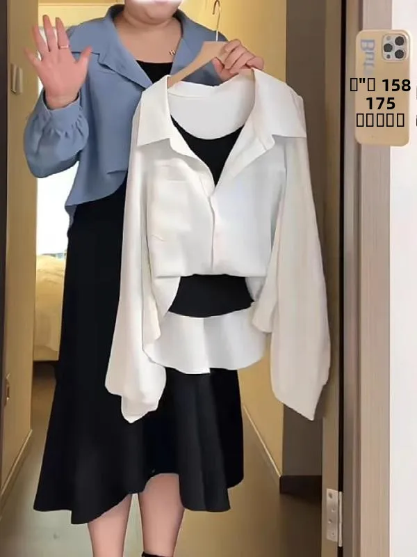 

plus Size Women's Long Sve irt Korean Sle Loose Top Belly Covering Spring New Slimming Effectiven Commute Faion