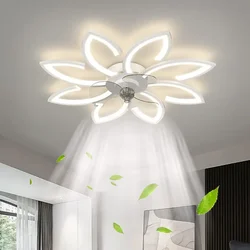 Modern Dining Table LED Lamp Ceiling Fan Light Invisible Blade Restaurant Bedroom Fan Lamp Remote Ventilator Home Lighting