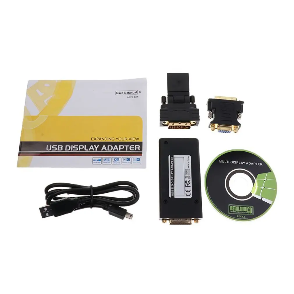 2.0 USB do portu DVI/VGA/HD konwerter z wieloma wyświetlaczami zewnętrzna karta graficzna 1080P Adapter wideo do projektora Monitor do komputera systemu Windows