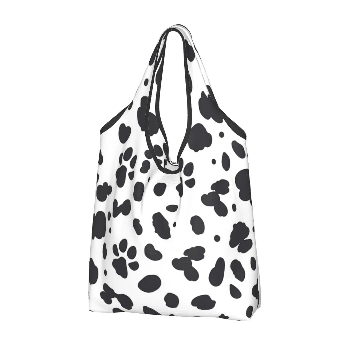 Dalmatian Spots Paws Print Dalmatian Dog Print Portable Tote Shopping Bags Foldable Shopper Bag Grocery Handbag Shoulder Bag