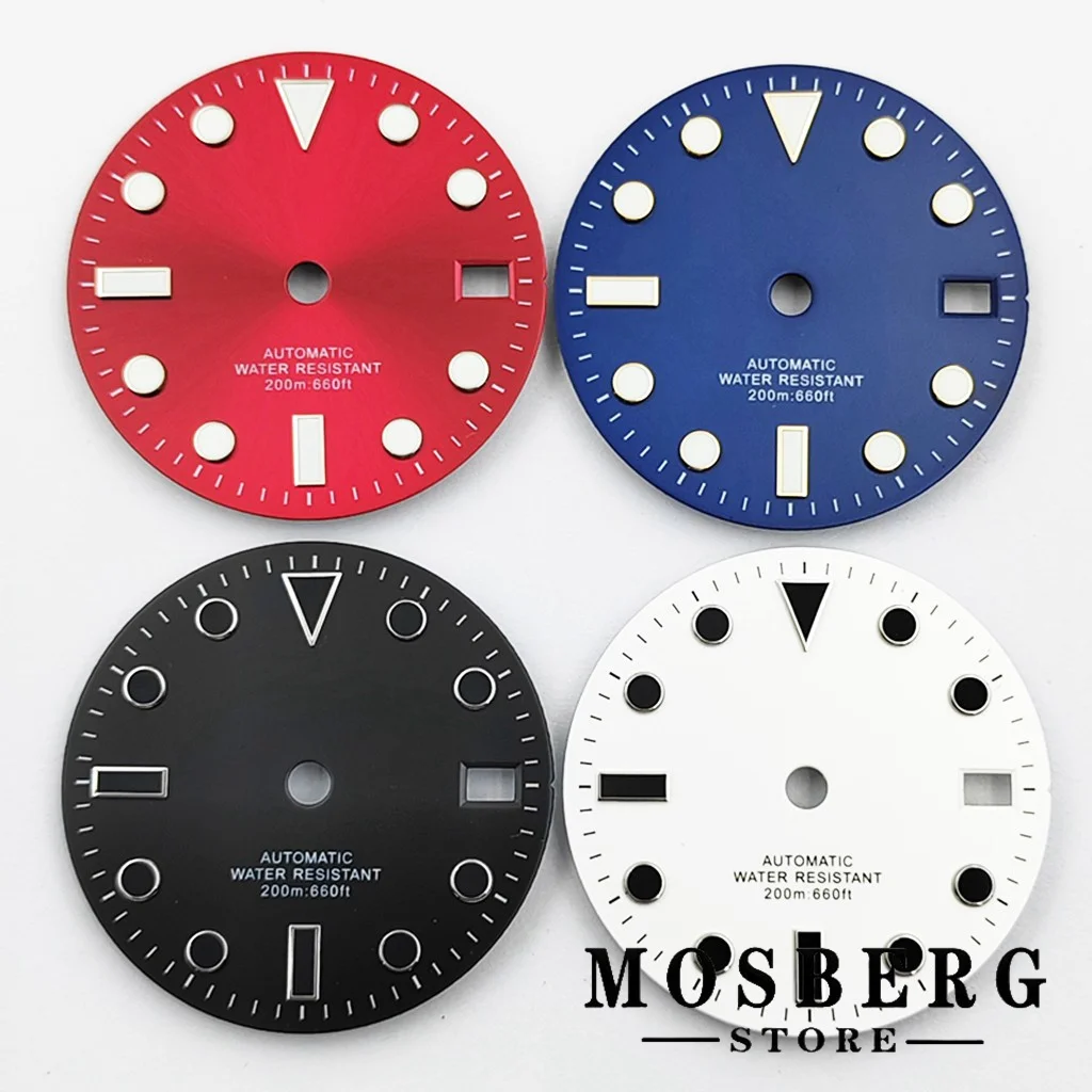 28.5mm NH35 NH35A Watch Dial With Date Window luminous Black/Red/Blue Color Watch Accessories
