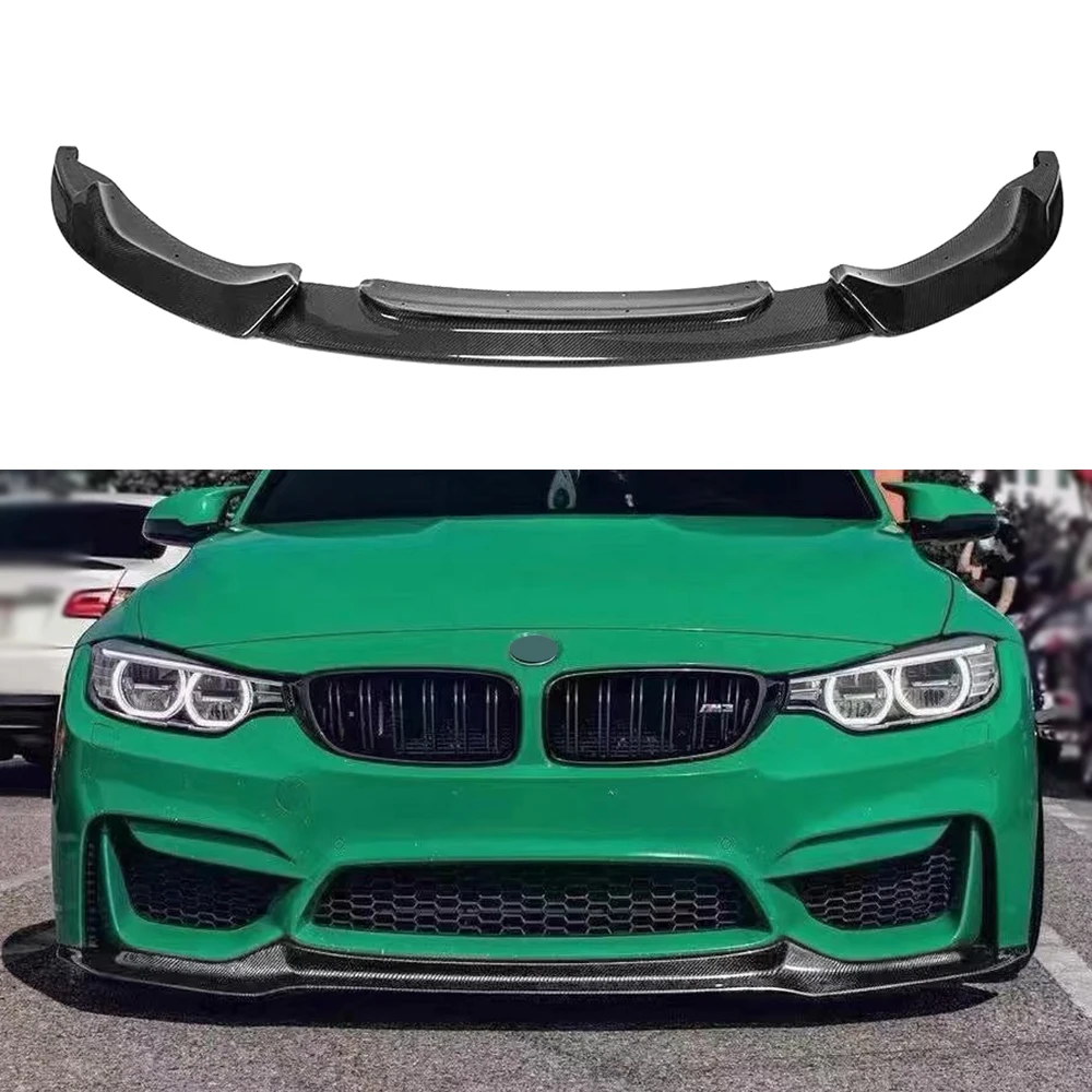 

New for F80 M3 F82 F83 M4 2011-2013 REAL V Style High Polished Carbon Front Bumper Lip Spoiler Bolt-On Body Kit Fitment Tested
