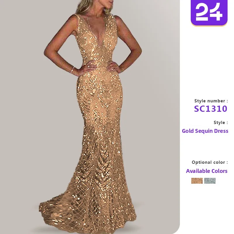 

Женское вечернее платье с v-образным вырезом Dr, расшитое золотыми пайетками, 2021, вечернее платье для свадебного торжества