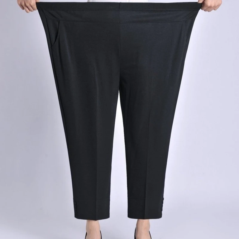 Plus Size 7XL8XL High Elastic Pants For Middle Aged Old Women Spring Summer Pants Thin Elastic Waist Straight Leg Pants Ankle Le