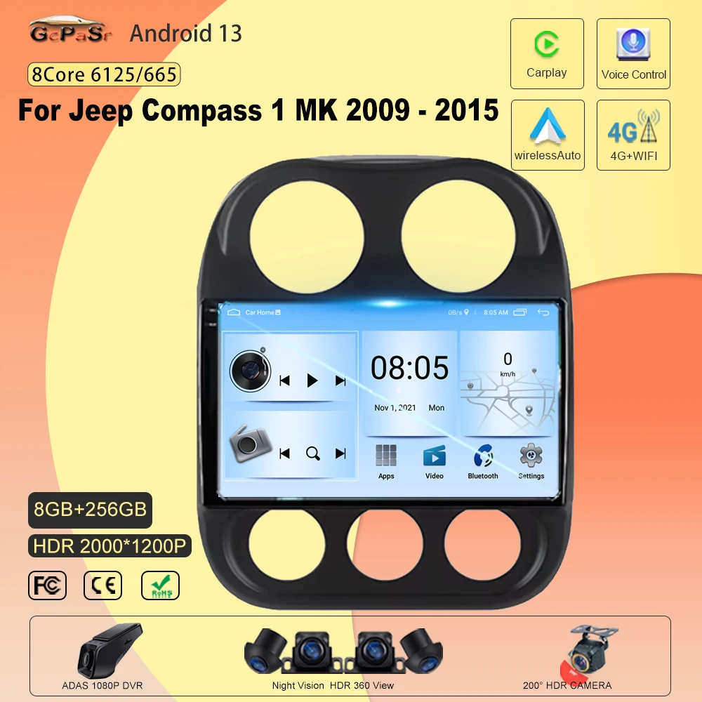 

Car Android 13 For Jeep Compass 1 MK 2009 - 2015 Radio Autoradio Stereo Carplay DSP Player Navigation Car GPS NO 2 Din DVD