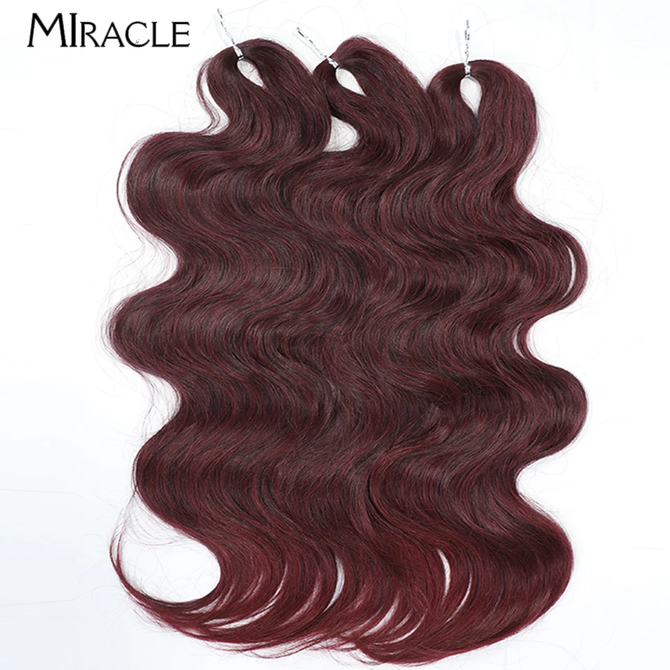 MIRACLE Body Wave ekstensi rambut kepang 24 inci, ekstensi rambut palsu sintetis bergelombang 24 inci, rambut kepang Crochet, jahe, pirang, rambut palsu