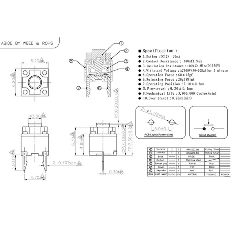 

10Pcs Kailh Mute Button 6x6x7.3mm Square Silent Switch Mouse Micro Switch Repair Parts Replace Rectangle Micro Switch
