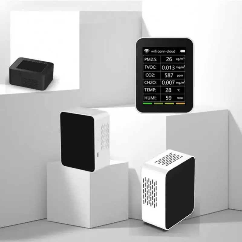 Tuya WiFi Air Quality Detector 6 In 1 Multifunctional Intelligent Air Detector PM2.5 TVOC CO2 CH2O Temperature Humidity Detector