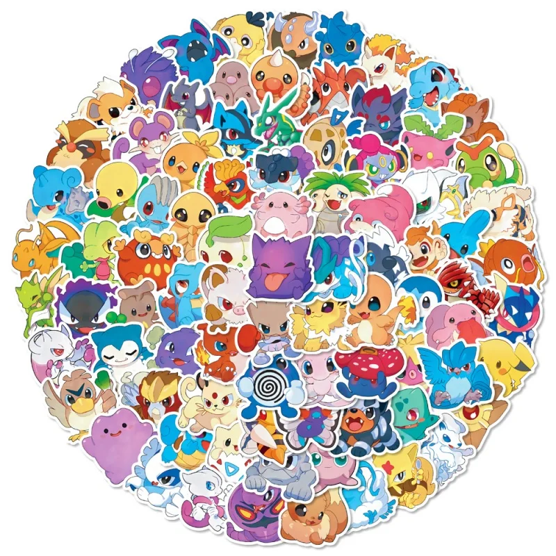 50/100PCS Pokemon Stickers Kawaii Cute Sticker Pack Anime estetica Sketchbook Laptop Kids Deco bambini telefono giocattoli classici