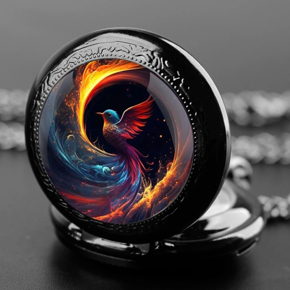 Creative Divine Bird Design Pendant Quartz Pocket Watch Souvenir Chain Pocket Watch Arabic Numerals With Personality Gift