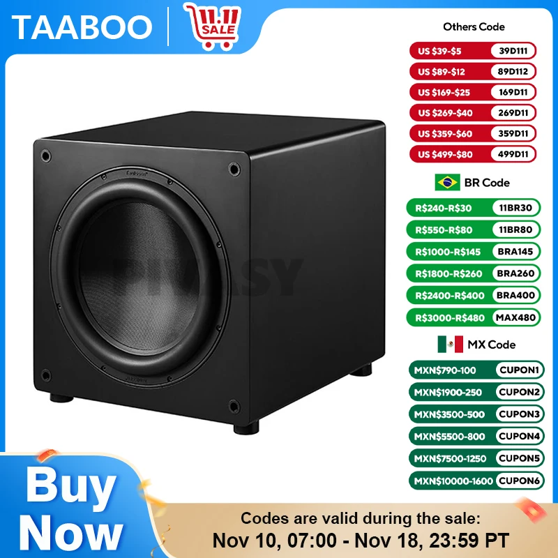 12 Inch High Power Subwoofer Active HiFi Wooden Subwoofer Home Theater Home Audio Echo Gallery TV Computer Stage Speakers