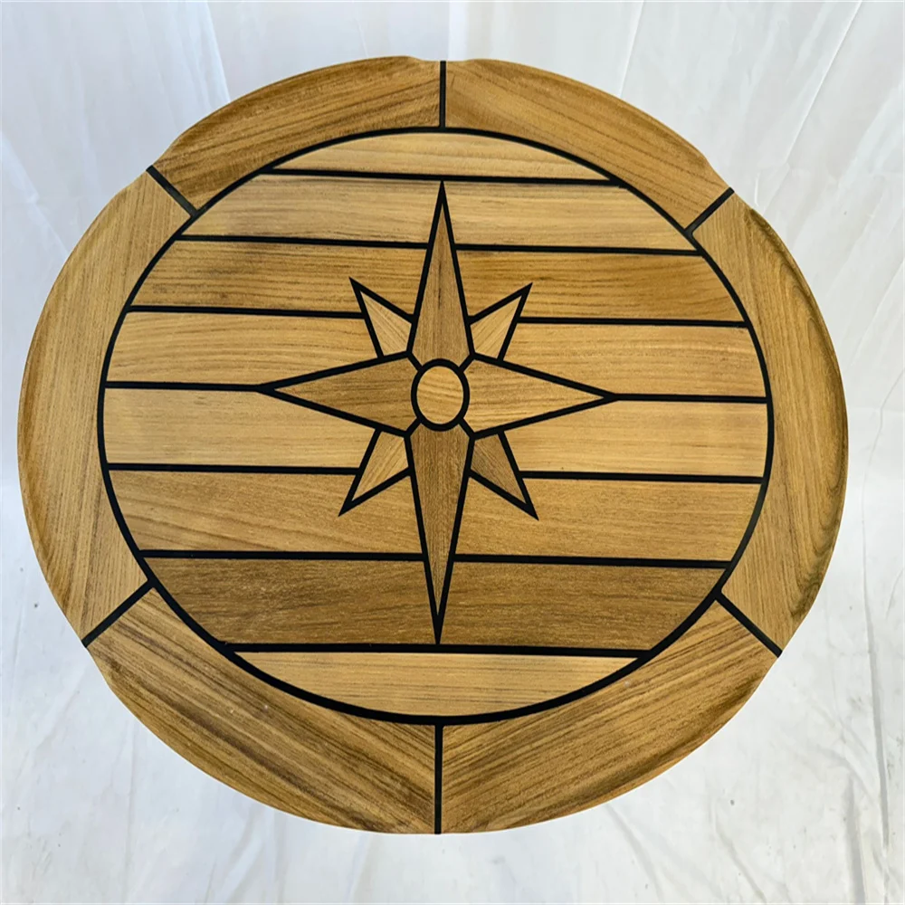 Boat Oval Teak Table Top 440x580mm,17.3x22.8 Inch Ellipse Star Inlay Marine Yacht RV TE4560