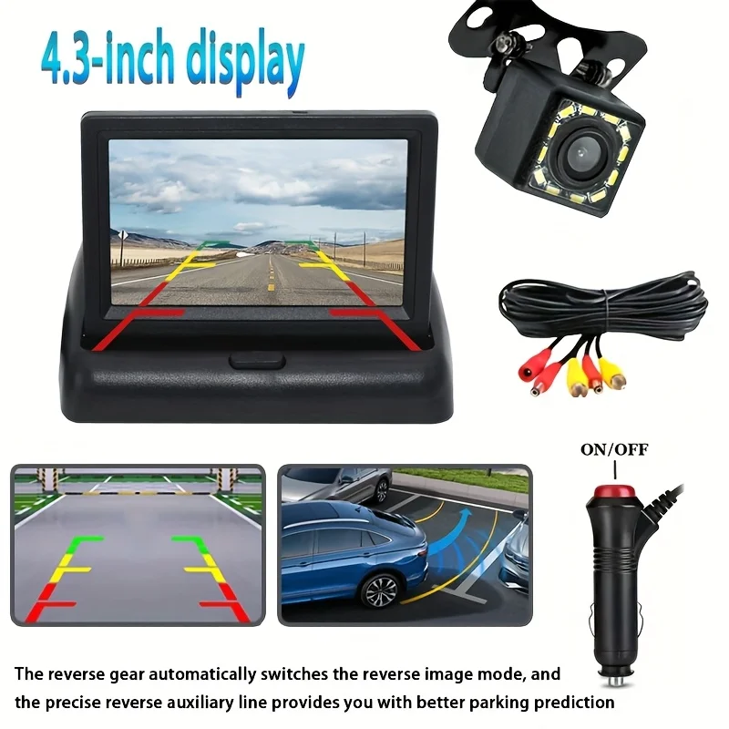 Night Vision Car Backup Camera with 4.3INCH Foldable LCD Display, Car Plug Powered Fit for Enhanced Rear View Safety