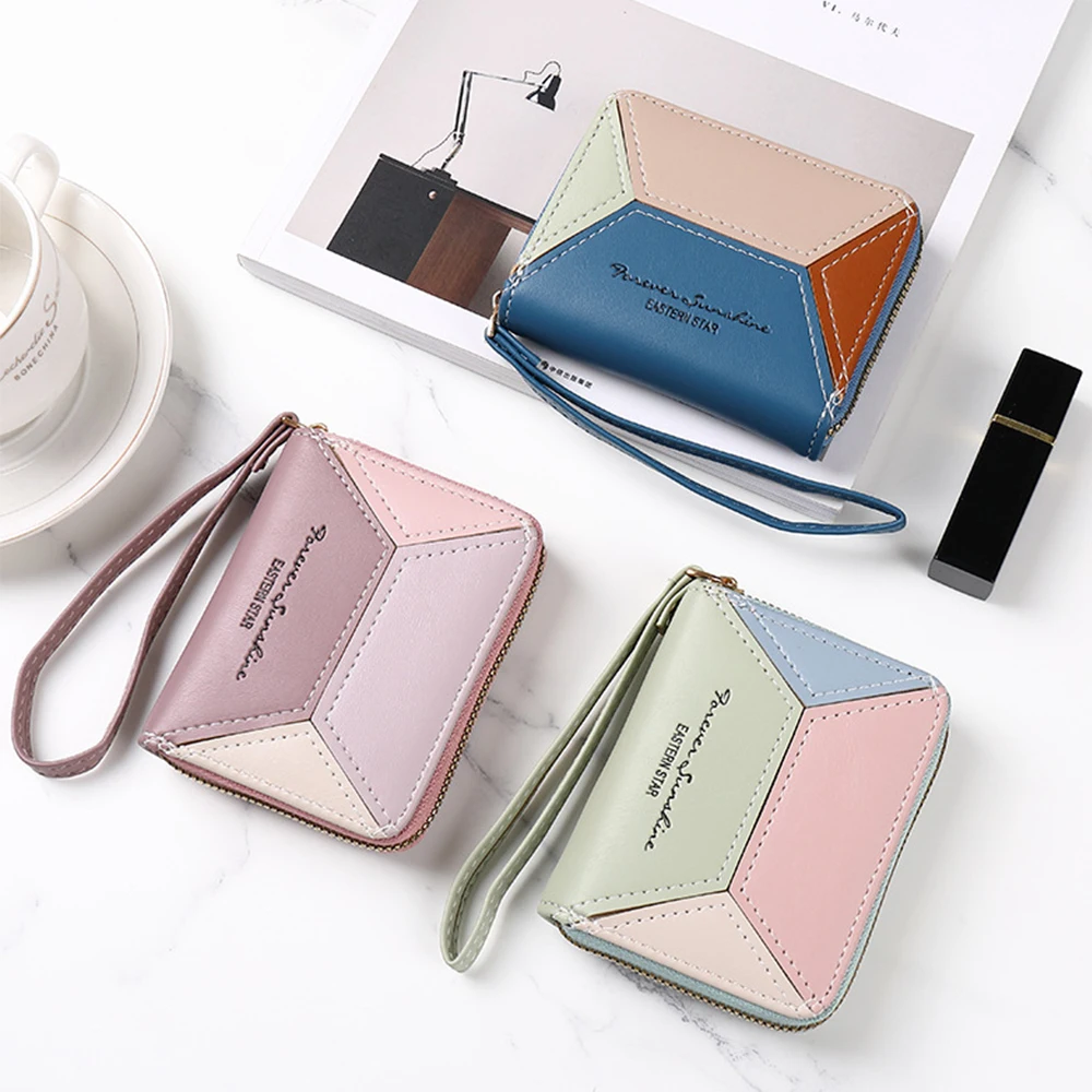 Korean Fashion Women Short Wallet PU Leather Coin Purse Zipper Change Purses Large Capacity Multi-card Card Holder Zipper Pouch