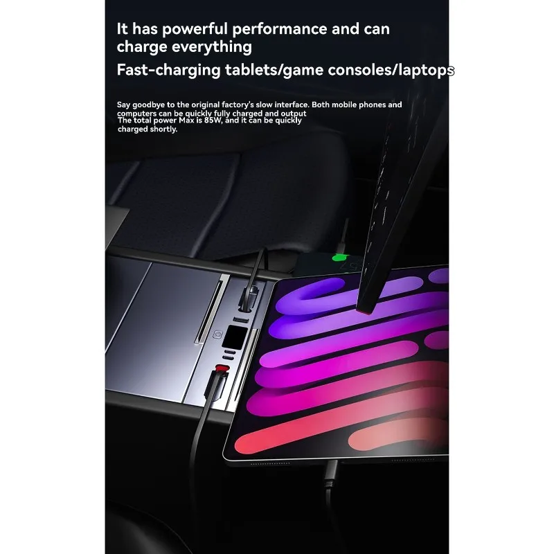 Stylish-For Tesla Model 3/Y Fast Charging Hub 65W PD USB Expansion Dock Center Console Docking Station