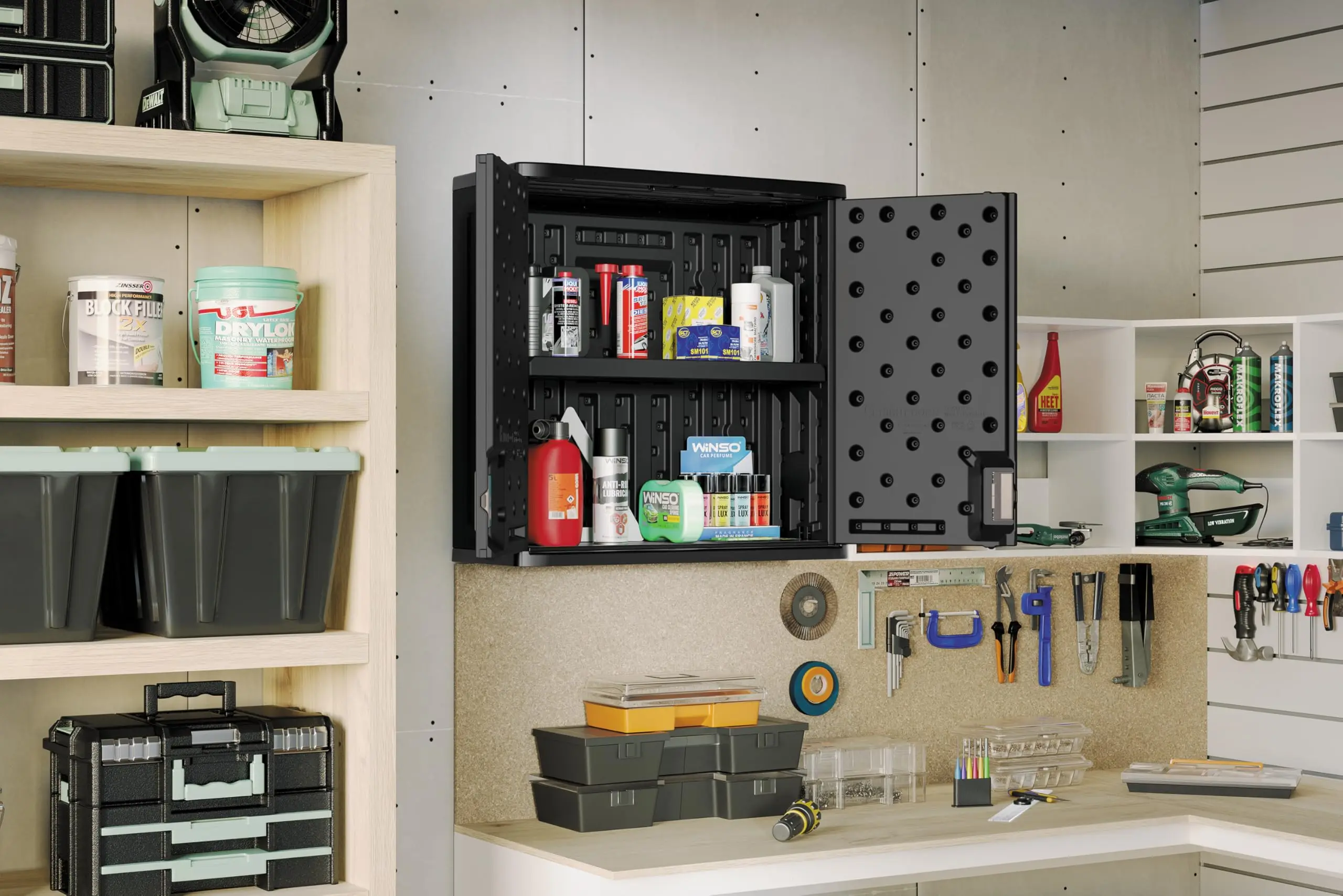 Wall Storage Cabinet for Garage Organization - 4 Cu. Ft. Wall Mounted Garage Cabinet with Shelf for Garden Supplies