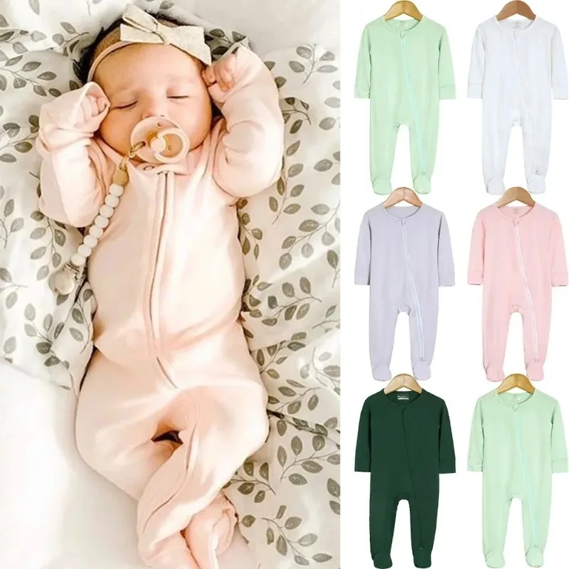 

Newborn Baby Boy Girl Bamboo Fiber Romper Jumpsuit Infant Solid Long Sleeve Legging Bodysuit Double Zipper Playsuit Kids Clothes