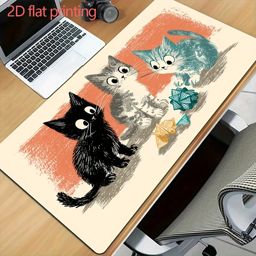 

Винтажный коврик для стола с милыми котятами и бумажными игрушками, большой, с 2D-печатью, расширенный коврик для мыши, нескользящий офисный коврик