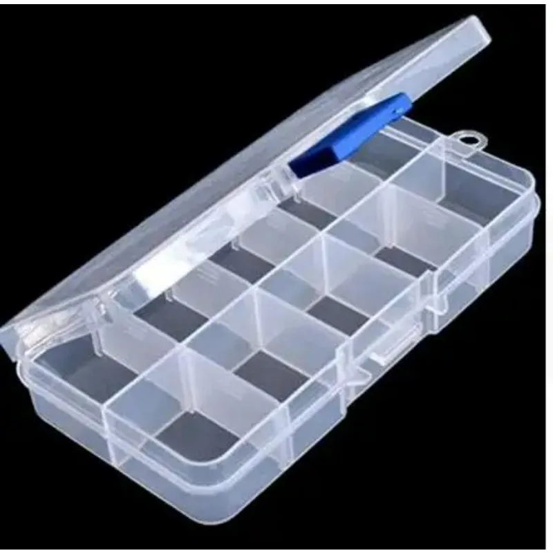10-Grid Plastic Adjustable Jewelry Organizer Box Storage Container Case with Removable Dividers (Transparent)