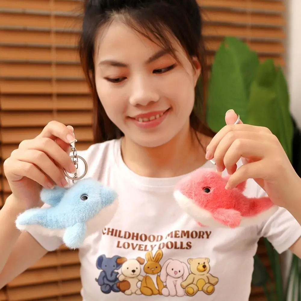 Fluffy Dolphin Plush Doll Keychain Ocean Animal Bag Pendant Stuffed Animal Keychain Soft Backpack Charms Animal Doll Key Rings