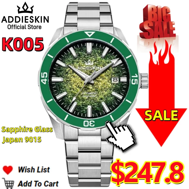 

AddiesKin K005 Japan 9015 Luxury Automatic Mechanical Watches 20Bar Waterproof BGW9 Super Luminous Sapphire Crystal Men Watches