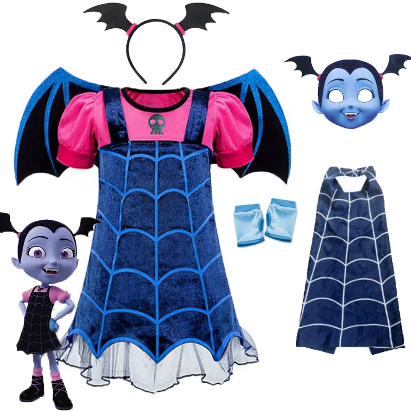 Vampirina Cosplay Dress Girl Kids Princess Dress Up Christmas Halloween Costume Children Carnival Party Disguise Mask