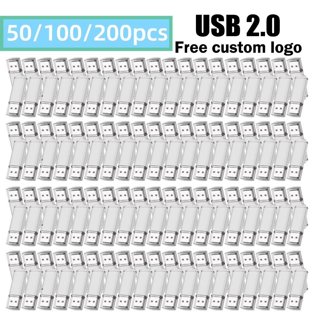 50/100/200pcs Wholesale Price Metal Usb 2.0 Flash Drive 4GB 8GB Usb Pendrive 64GB Memory Stick Free Logo Gifts Waterproof U-disk