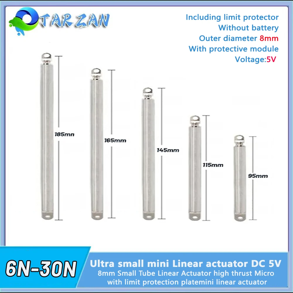 Linear Actuator Retractable Pen Type 8mm Small Tube 30/50/100mm Metal Electric Push Rod 5V Max Load 3kg For Truck Car Boat Toy