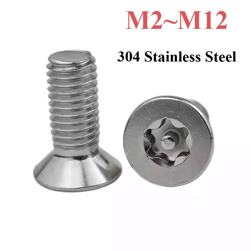 M2M2.5M3M4M5M6M8M10M12 304 Stainless Steel Six Lobe Torx Flat Countersunk Head with Column Pin Tamper Proof Security Bolt  Screw