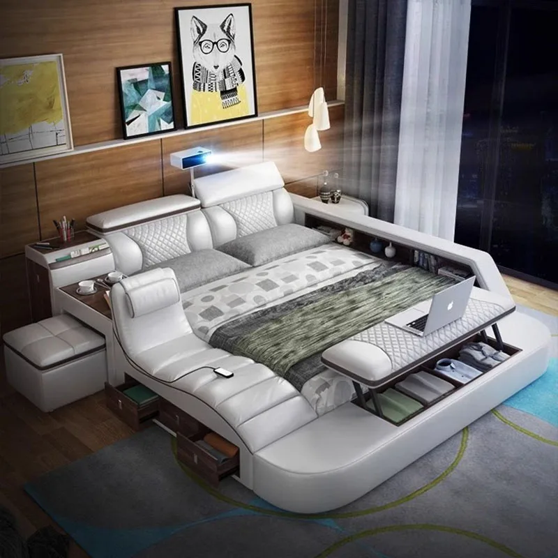 

Dressing Table Modern Bed Bedroom Organizer Luxury Tatami Nightstands Bed Lounge Smart Camas De Dormitorio Bedroom Furnitur