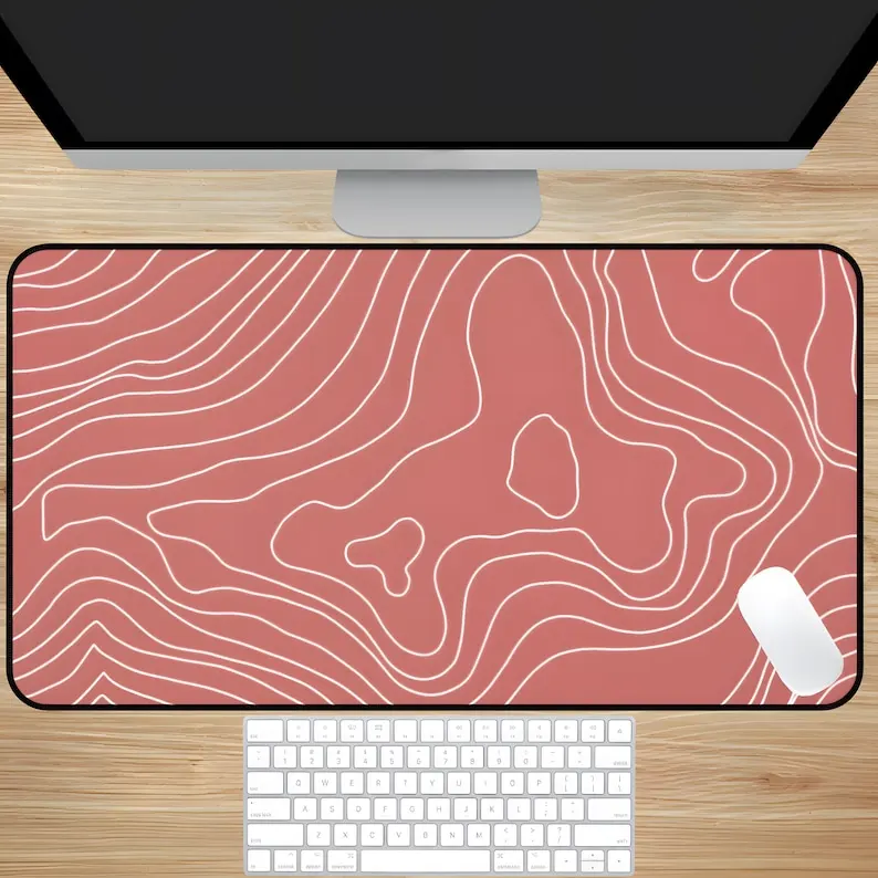 

Red Topographic Mousepad,Map Design Desk Mat,Geometric Topography Mouse Pad, Topographic Map Mousepad,XXL Line Art Mouse Pad
